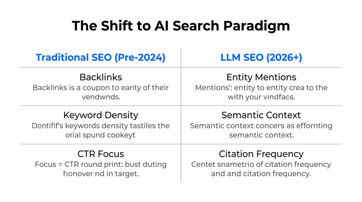 Key differences between traditional search optimization and modern LLM SEO.