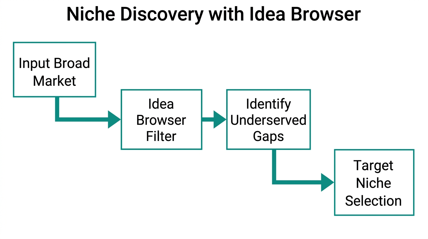 Workflow for identifying high-potential market gaps using Idea Browser.