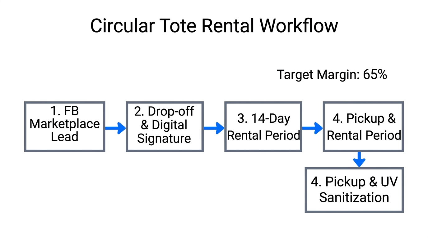 Operational lifecycle of a local B2B tote rental business model.