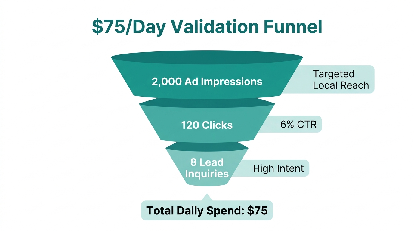 Conversion benchmarks for a $75 per day market validation test.