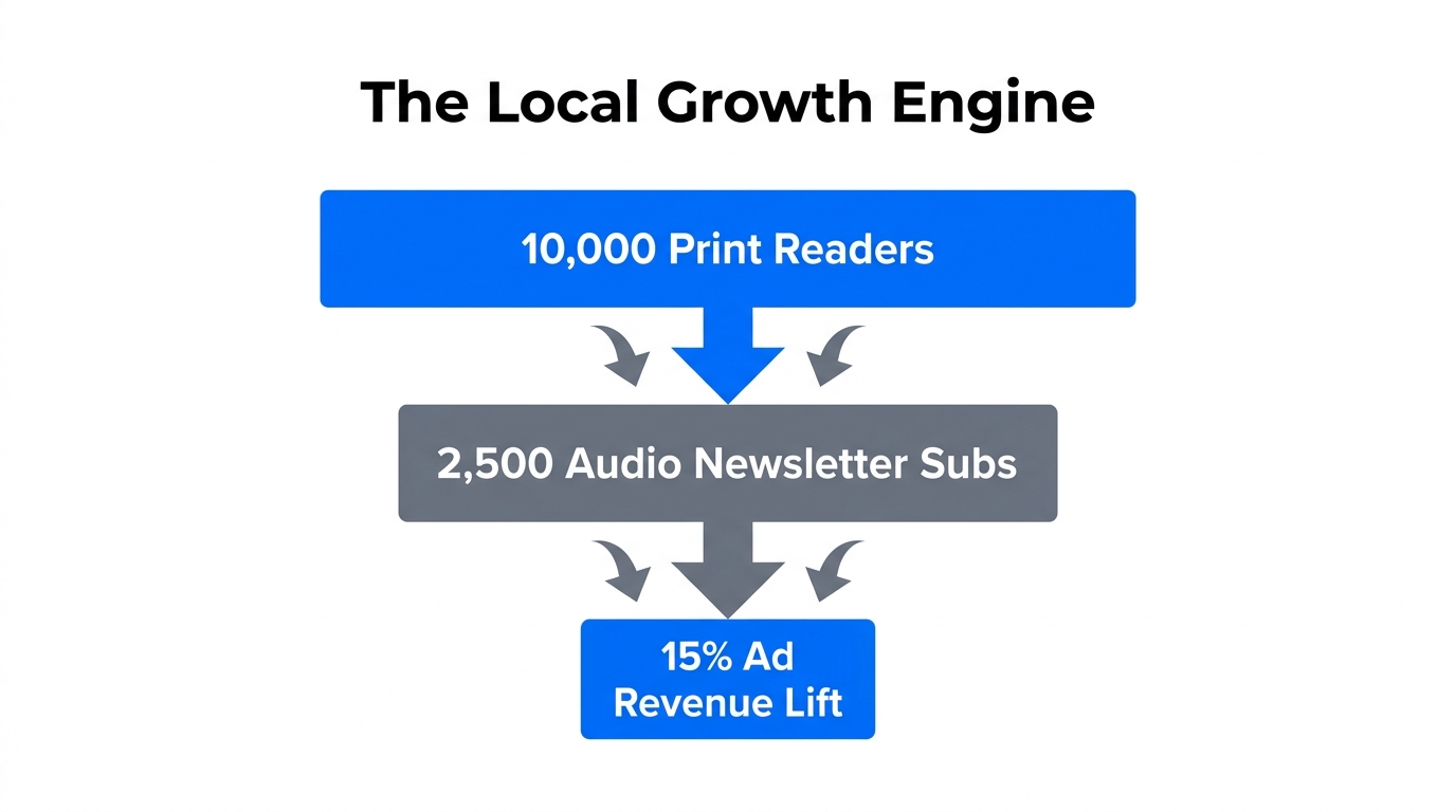 Conversion funnel from traditional print readership to high-margin digital revenue.