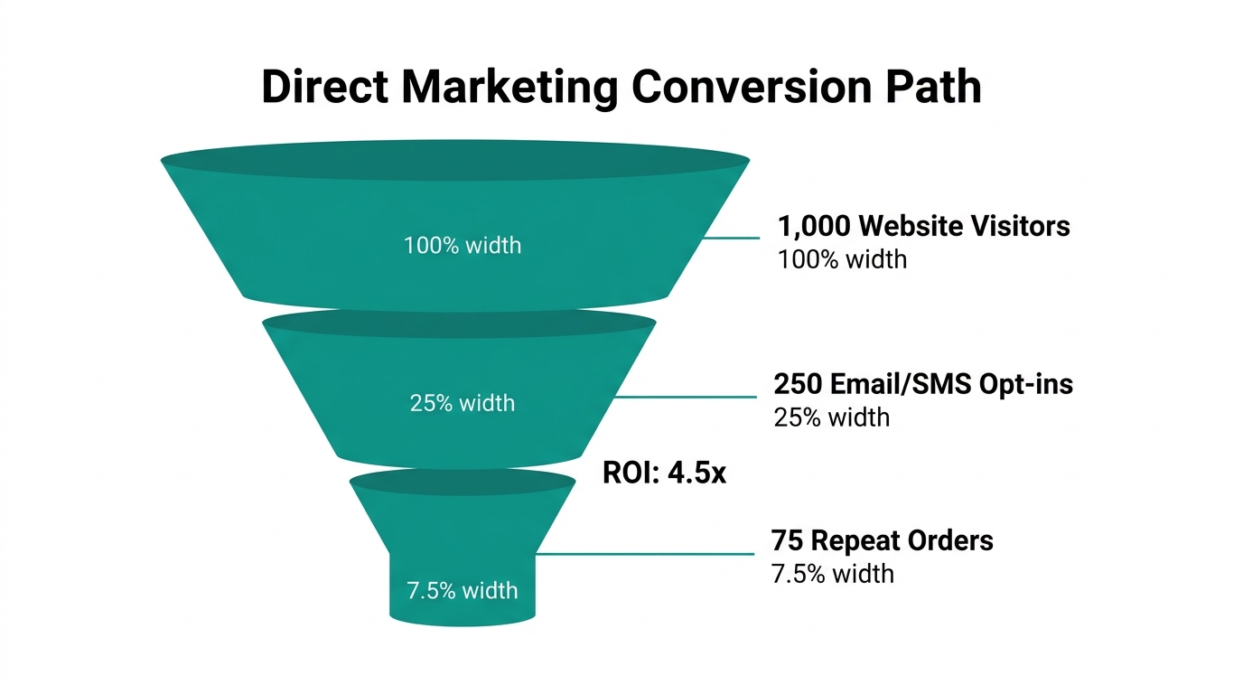 Customer data funnel showing conversion from visitor to repeat order.