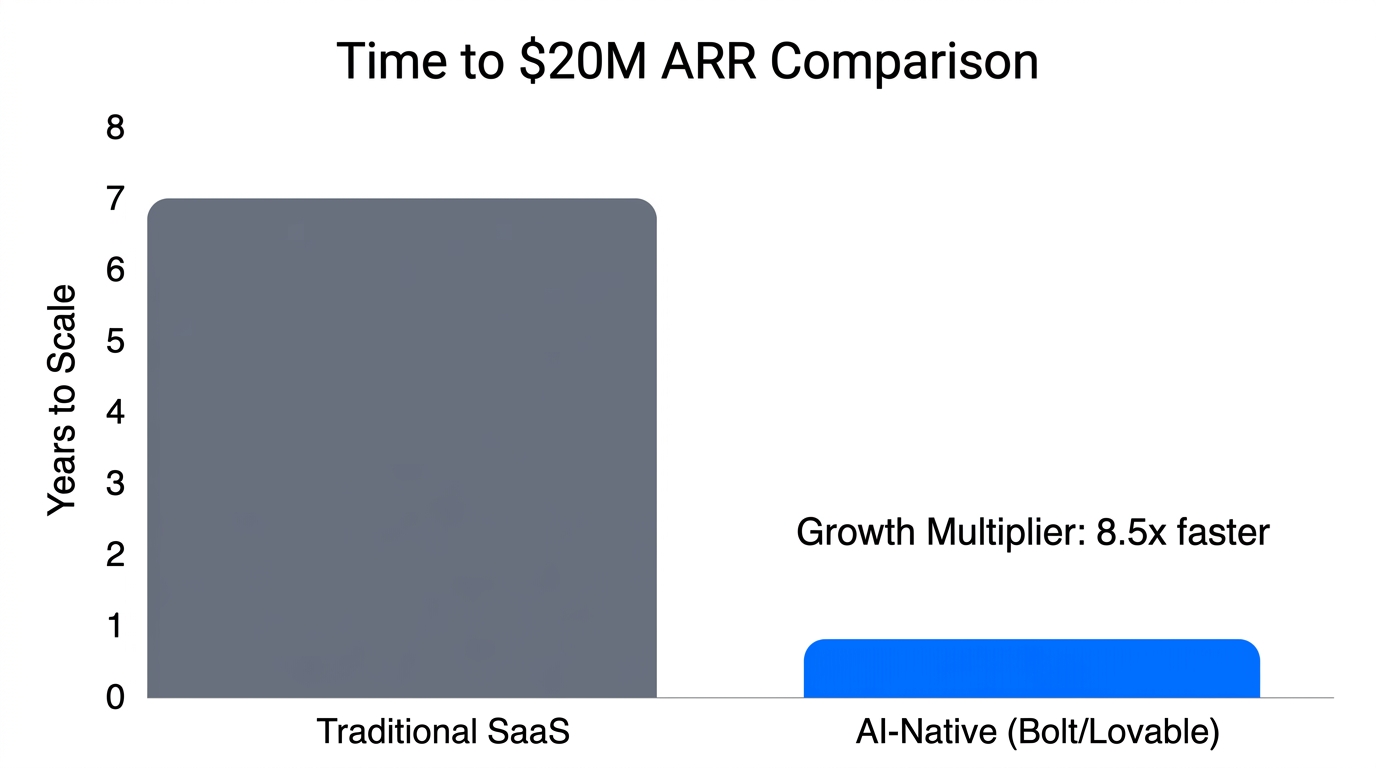 Comparison of growth speed between traditional SaaS and AI-native platforms.