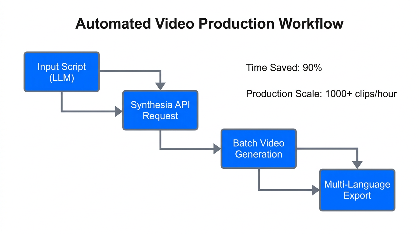 Automated workflow for scaling video production using the Synthesia API.