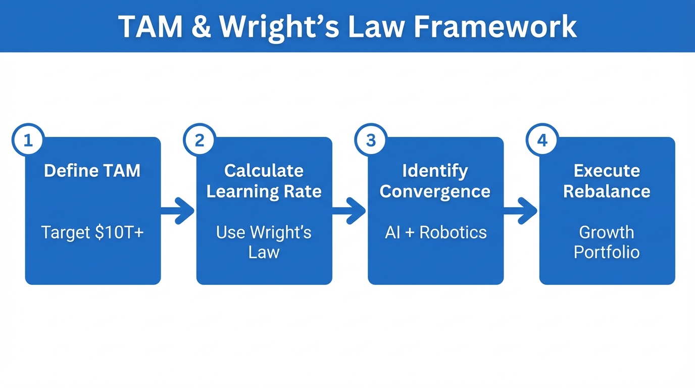 Four-step framework for applying ARK-style innovation analysis to markets.