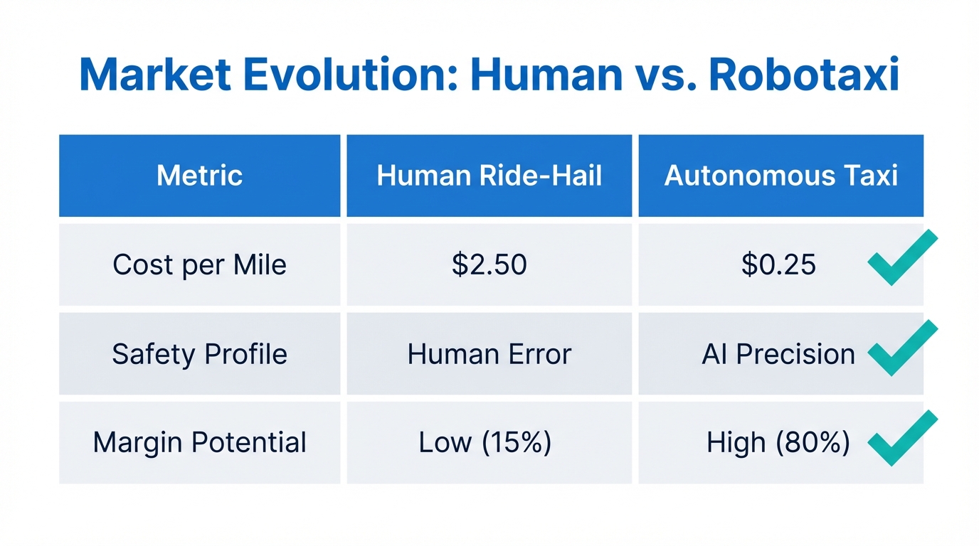 Side-by-side comparison of human-driven and autonomous ride-hailing economics.