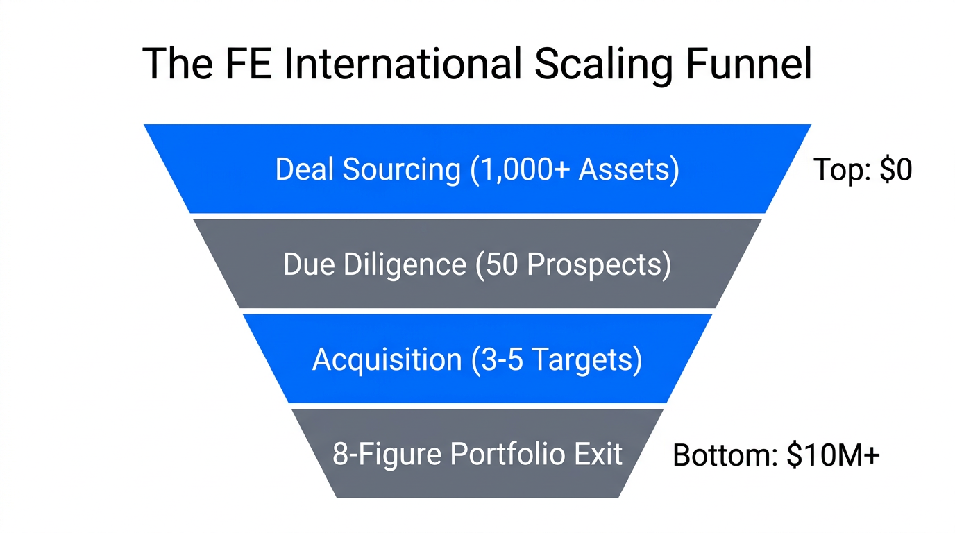 The funnel process for filtering deals to reach an eight-figure exit.