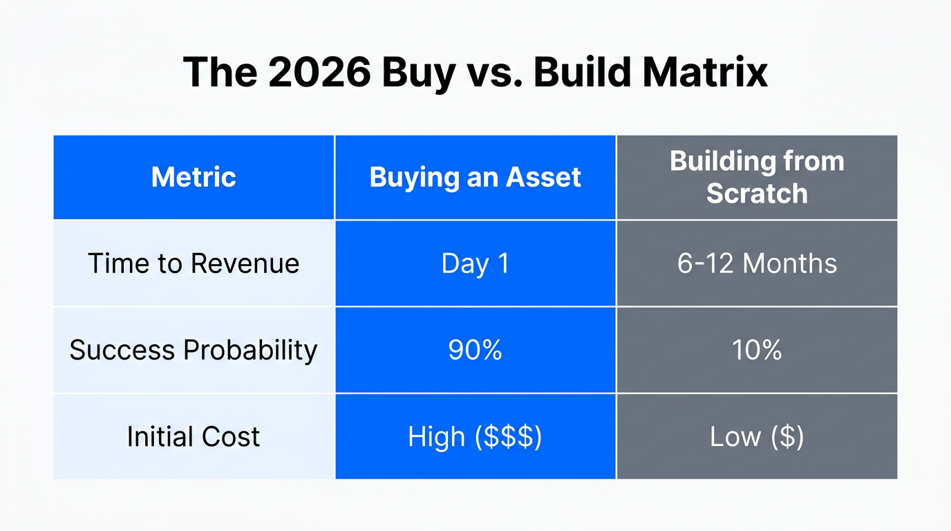 Comparison of risk and time-to-revenue between buying and building.