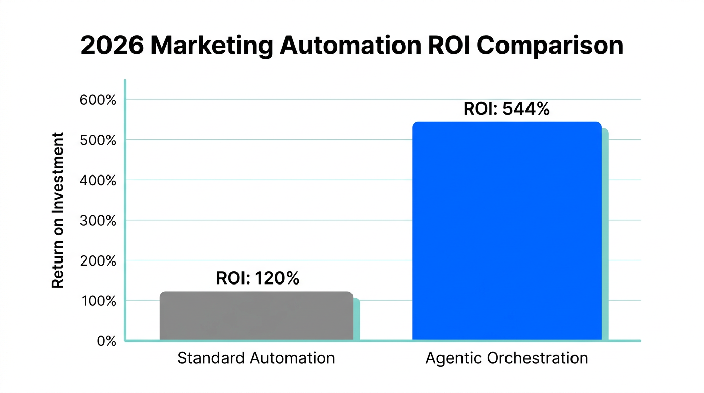 Significant ROI increase from agentic orchestration compared to standard automation.