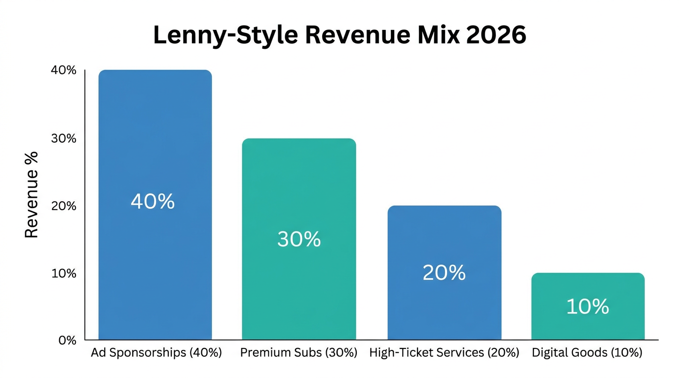 Projected revenue diversification model for a million-dollar newsletter asset.