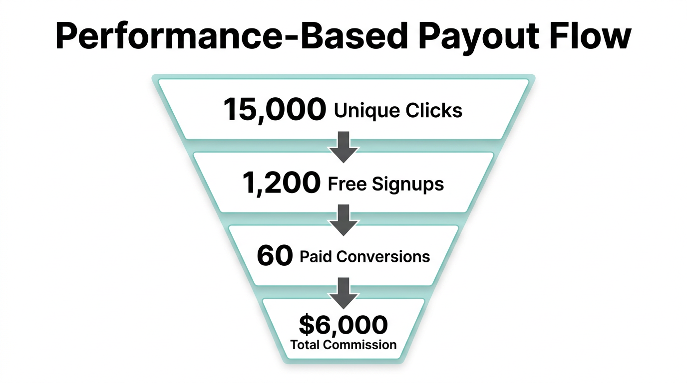Performance-based payout structure demonstrating conversion-to-revenue tracking.