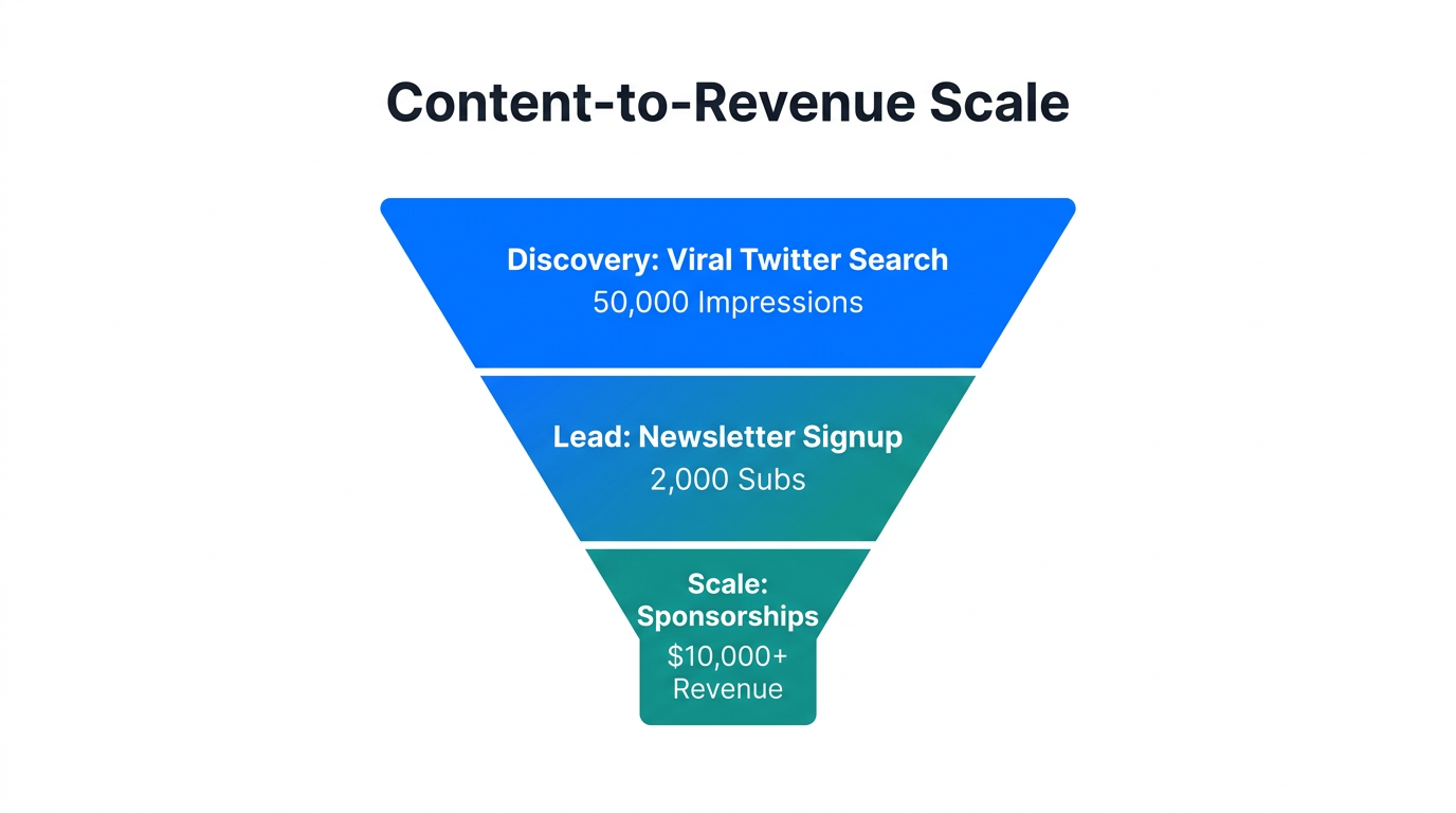 Funnel showing the conversion path from discovery to newsletter monetization.