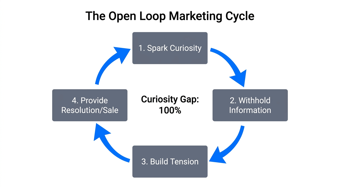 A flowchart explaining the cyclical process of marketing open loops.