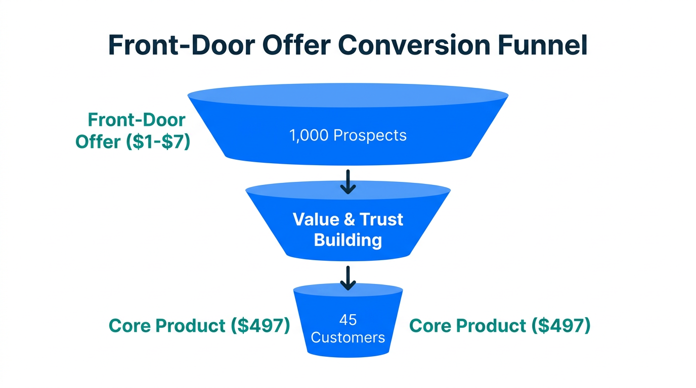 Funnel showing conversion flow from low-cost entry to core products.