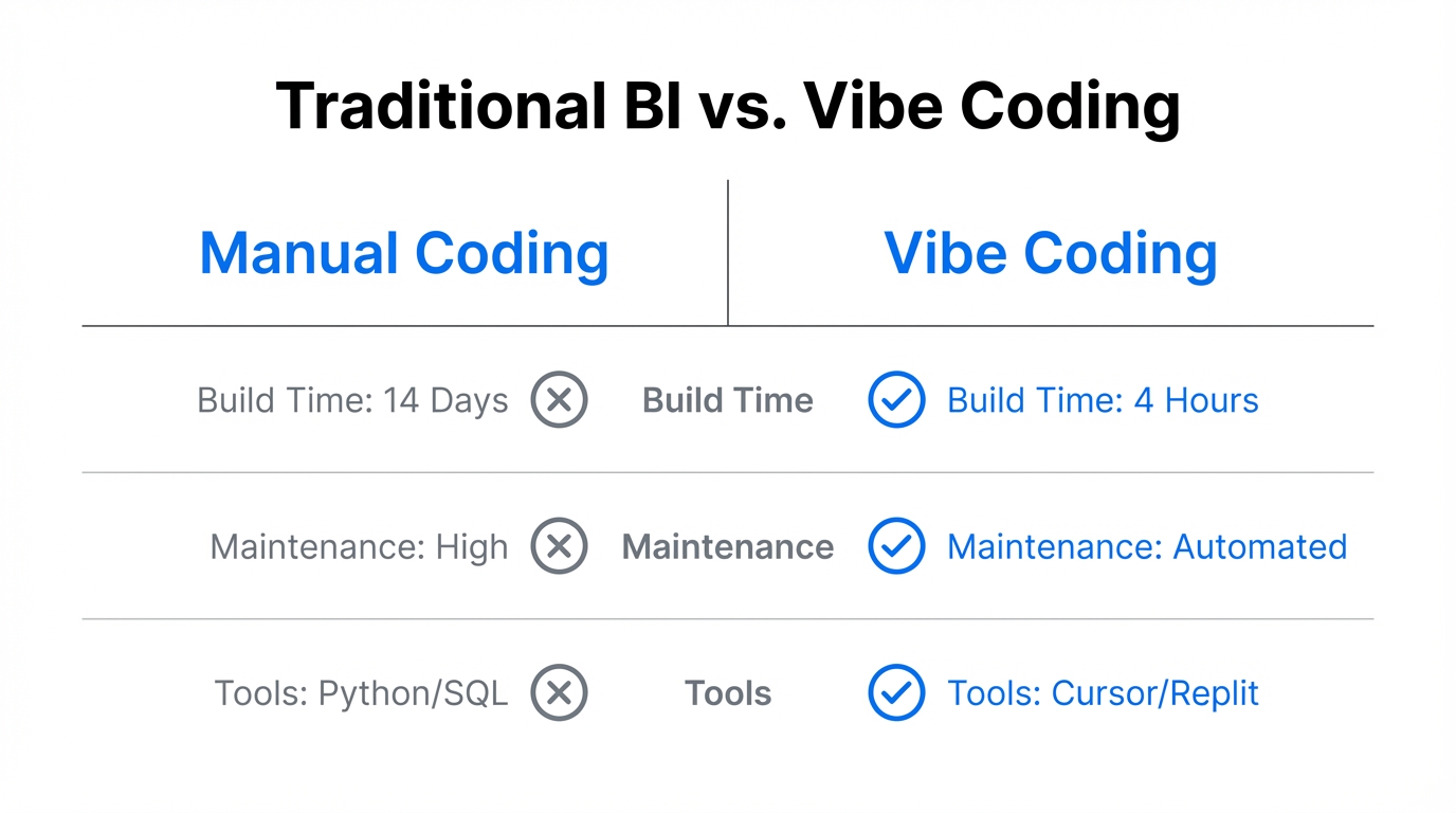 Comparing speed and efficiency of traditional development versus vibe coding.