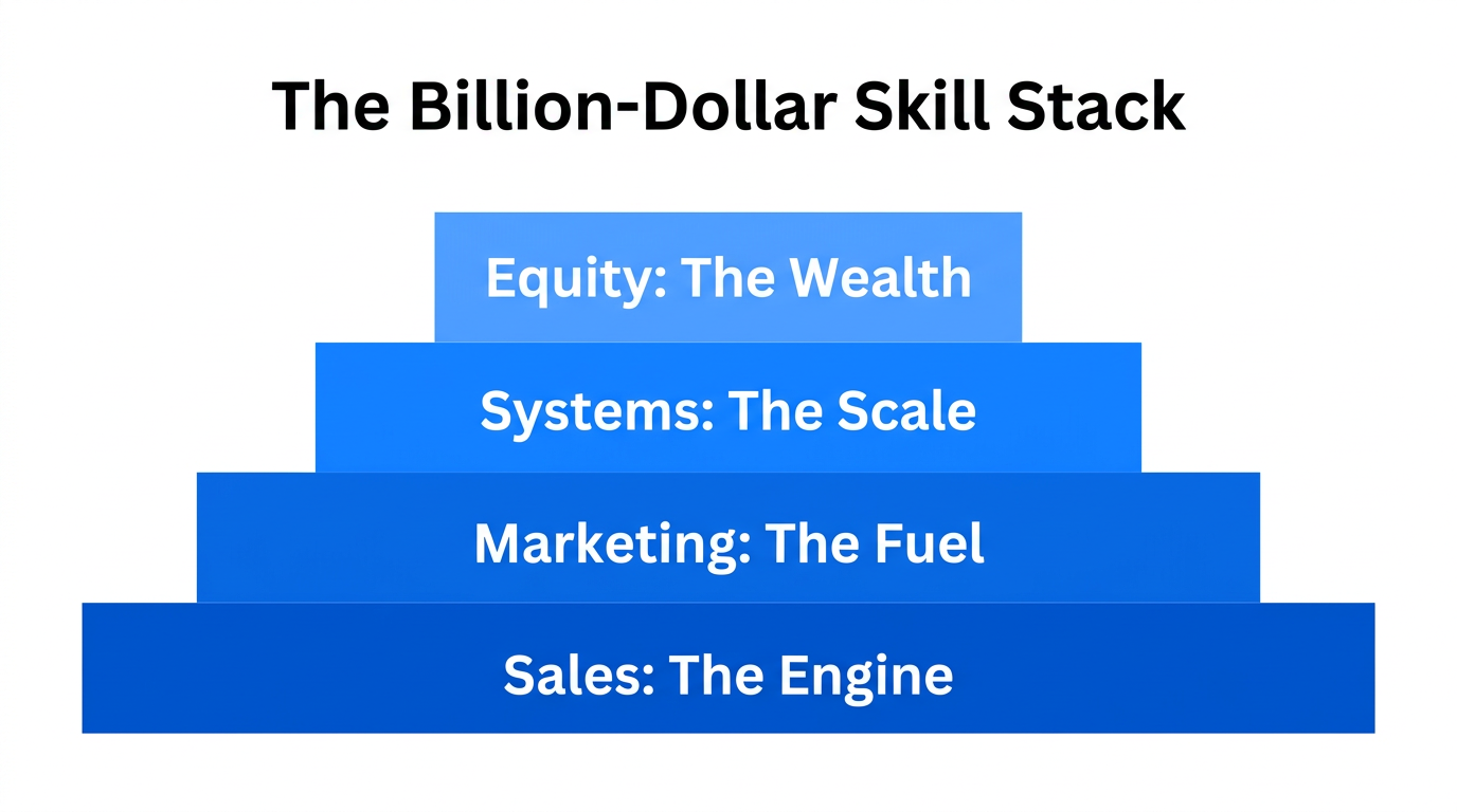 The four-level skill stack required for building a business empire.