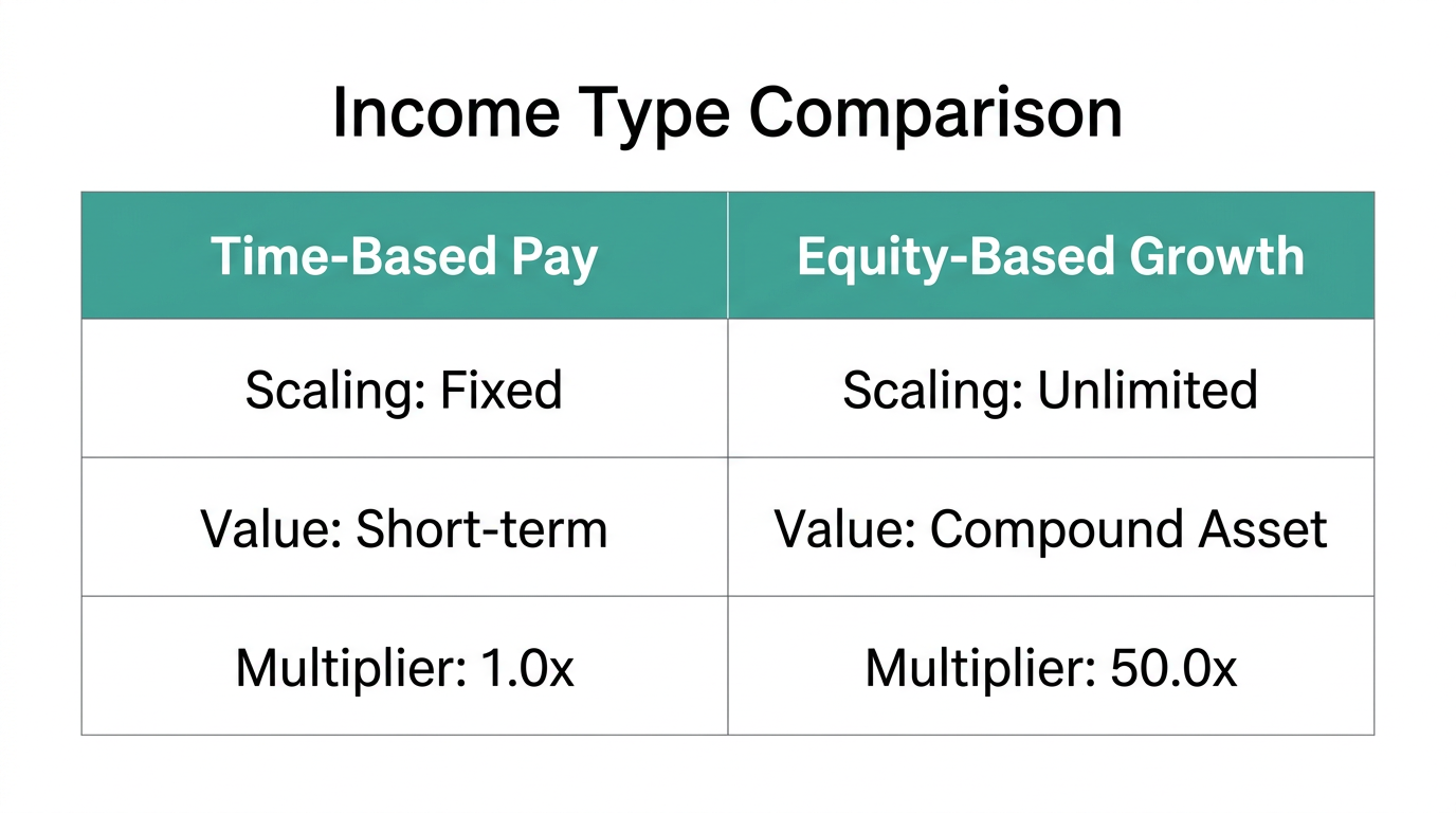 Comparing active hourly income versus long-term equity asset growth.