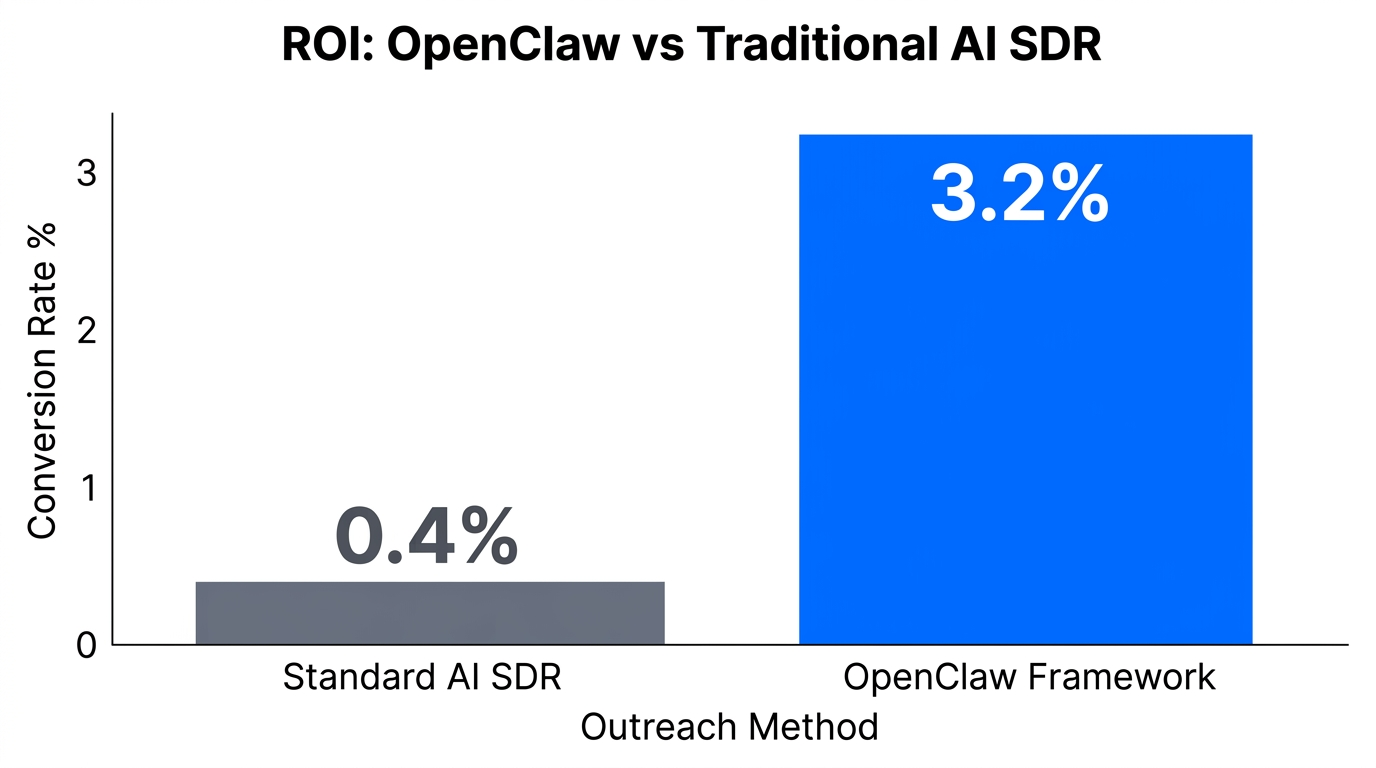 Comparison of conversion rates between standard AI SDRs and OpenClaw.