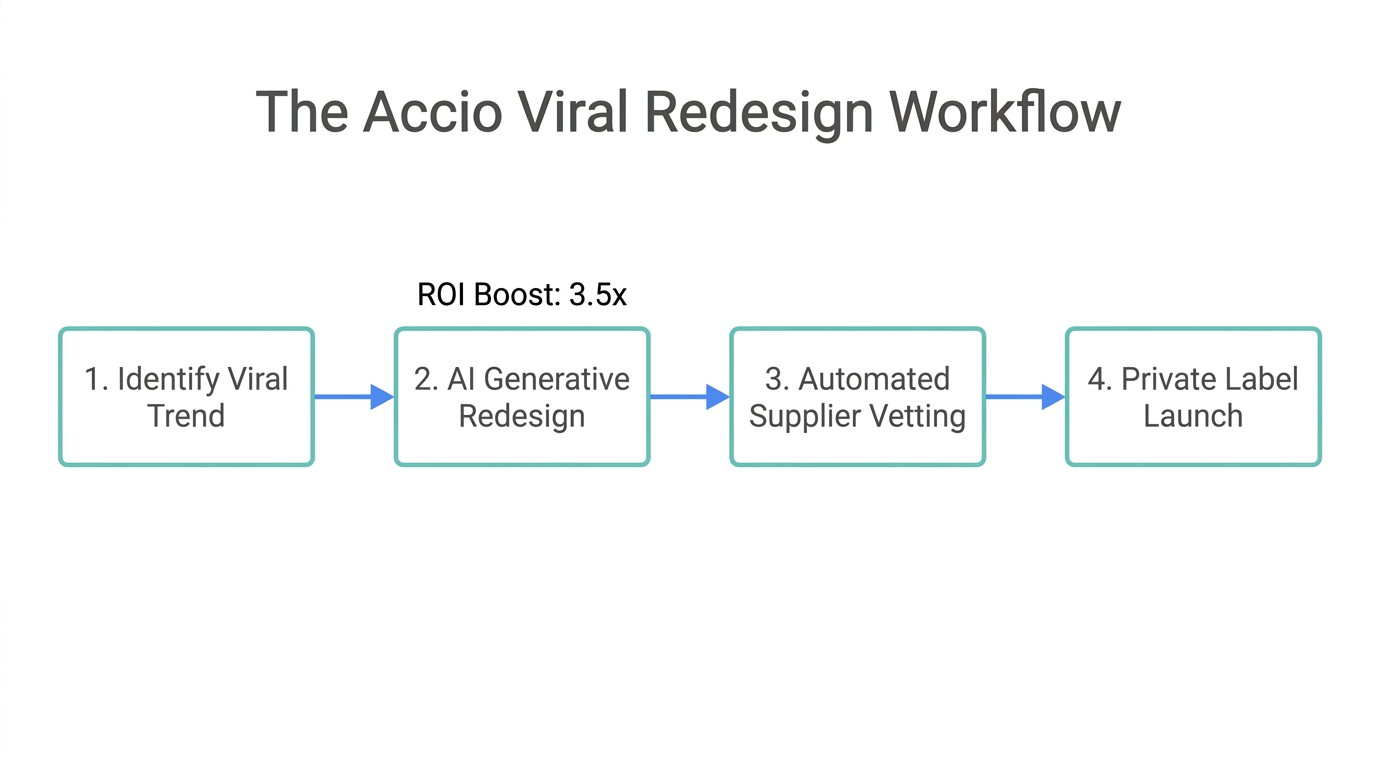 Step-by-step workflow for redesigning viral products using Accio AI.