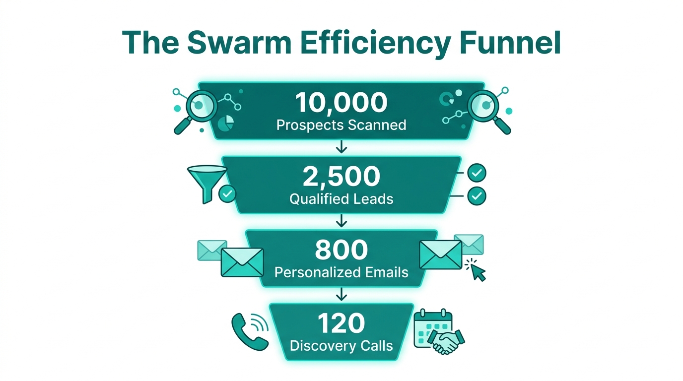 Sales funnel conversion metrics using an automated Lindy outreach swarm.