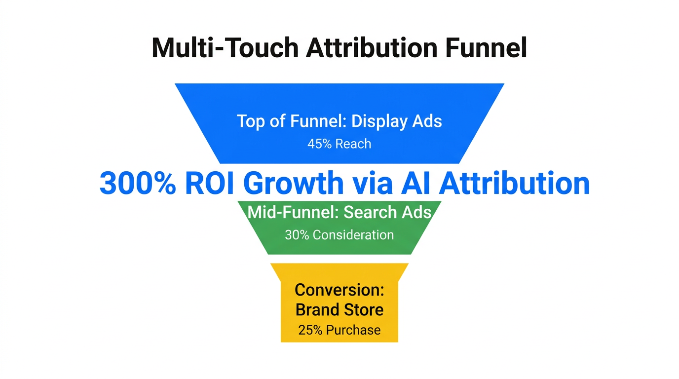 How multi-touch attribution tracks customer journeys through various ad types.