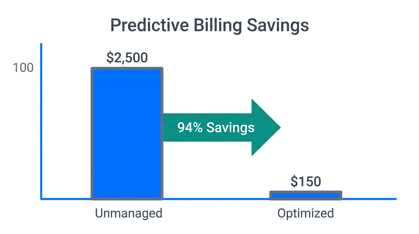 Comparison of monthly AI spend before and after implementing predictive billing.