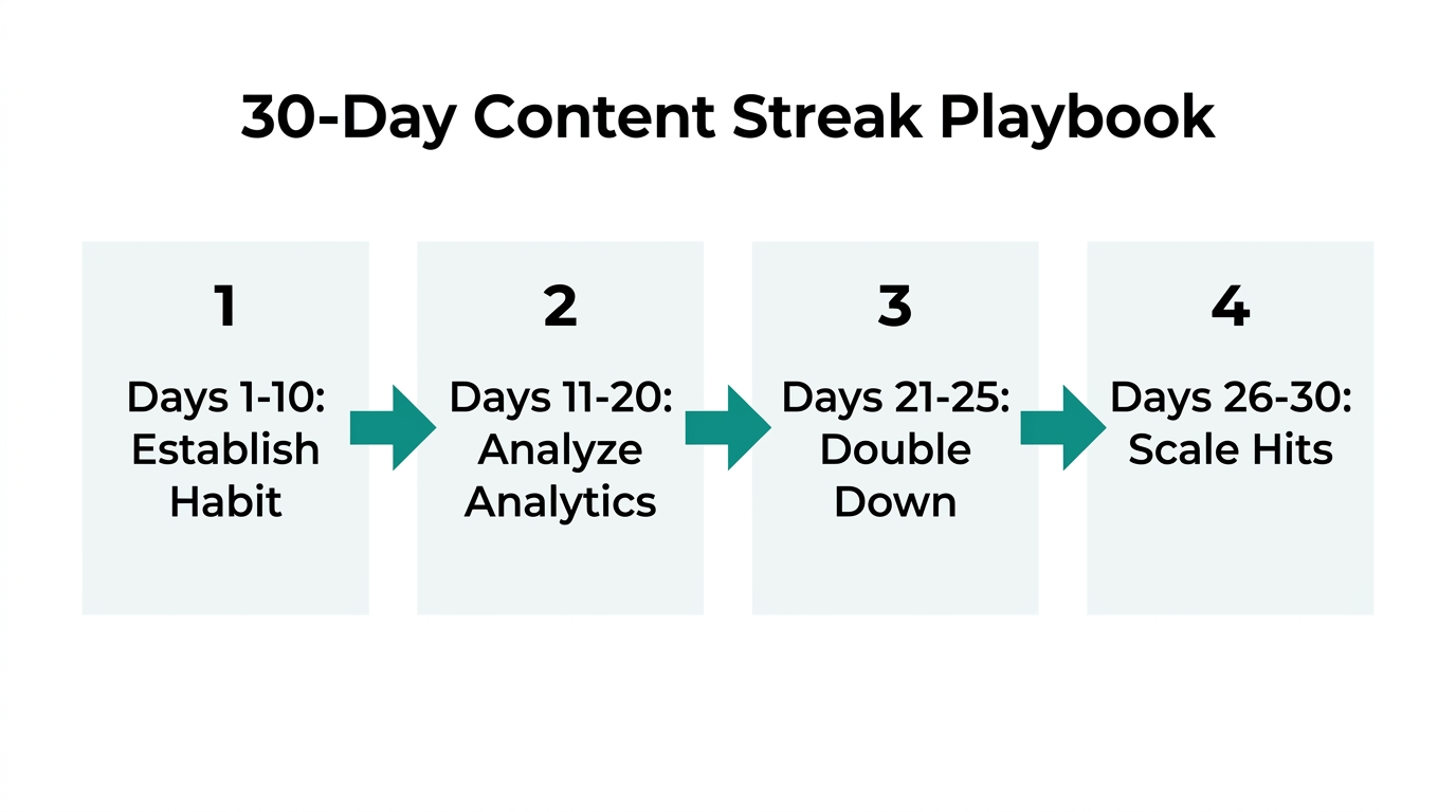 The four phases of building a viral 30-day content streak.