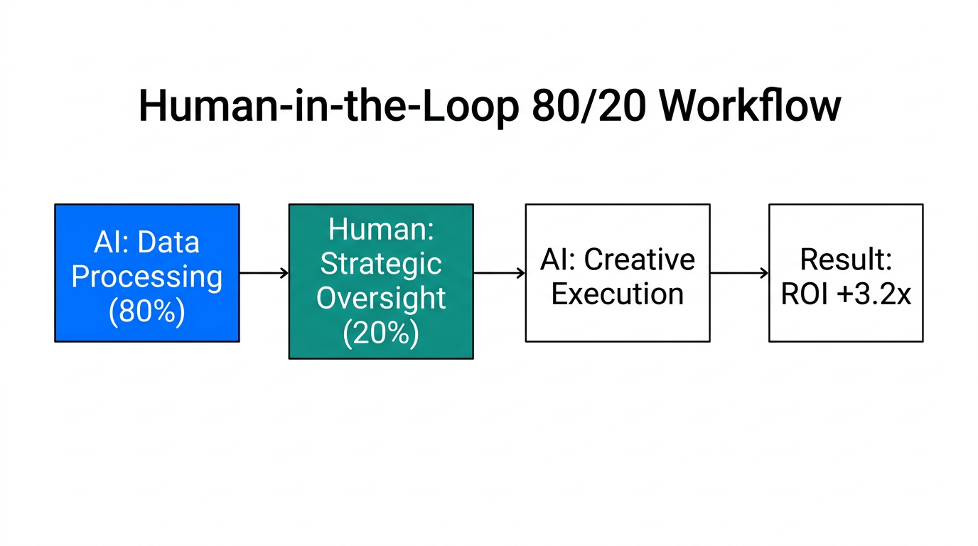 The 80/20 split between AI execution and human strategic oversight.