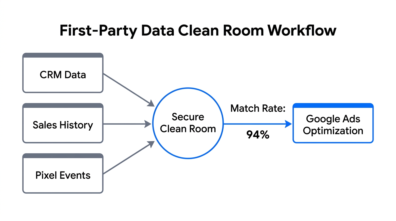 How data clean rooms securely sync Shopify data with Google Ads.