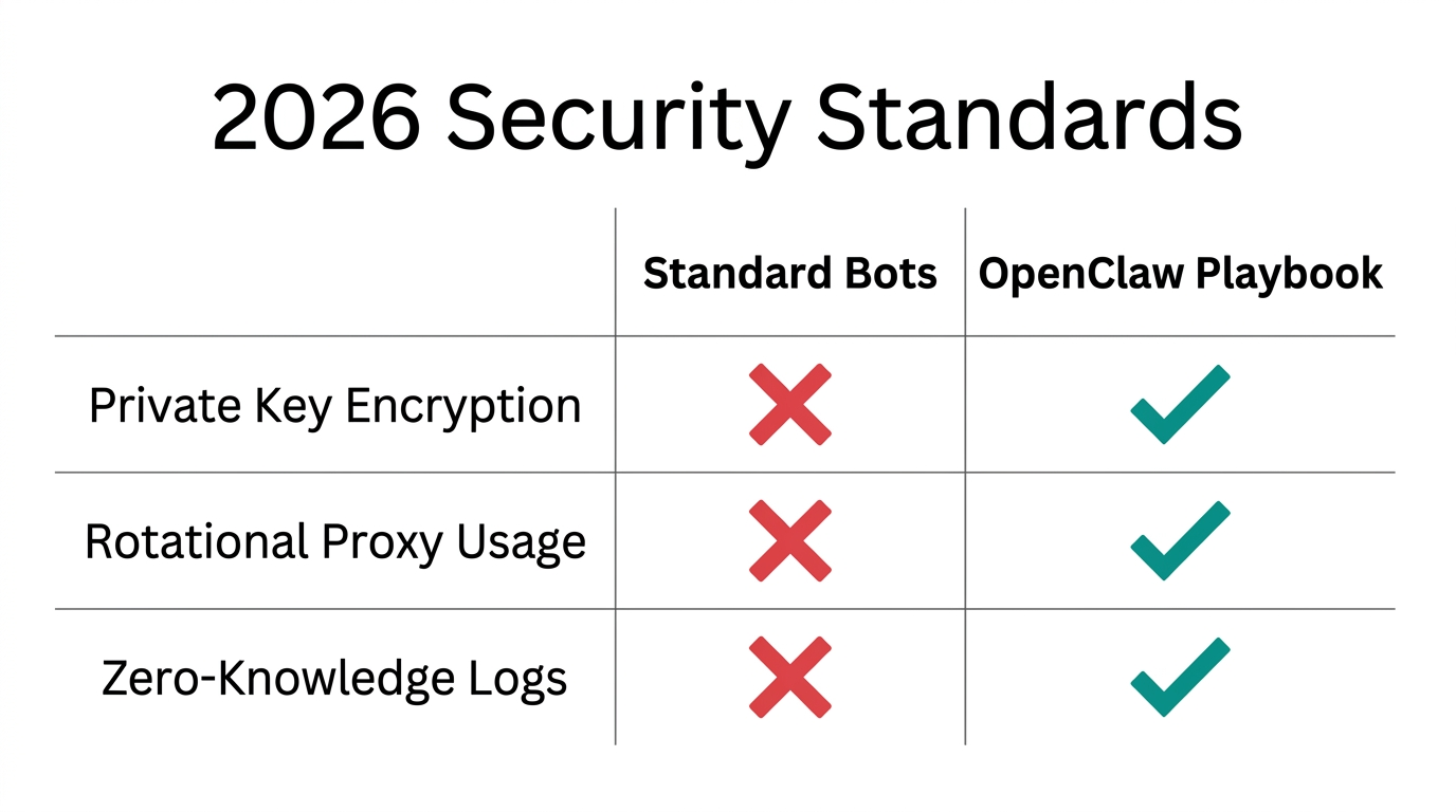 Security feature comparison between standard tools and OpenClaw protocols.