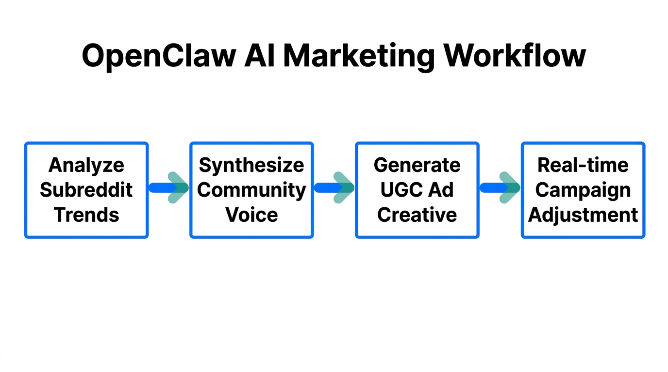The automated workflow of OpenClaw AI agents for ad creation.