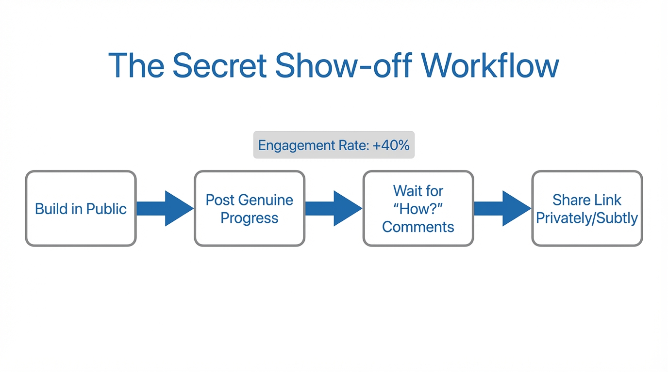 Step-by-step workflow for the Secret Show-off organic growth method.