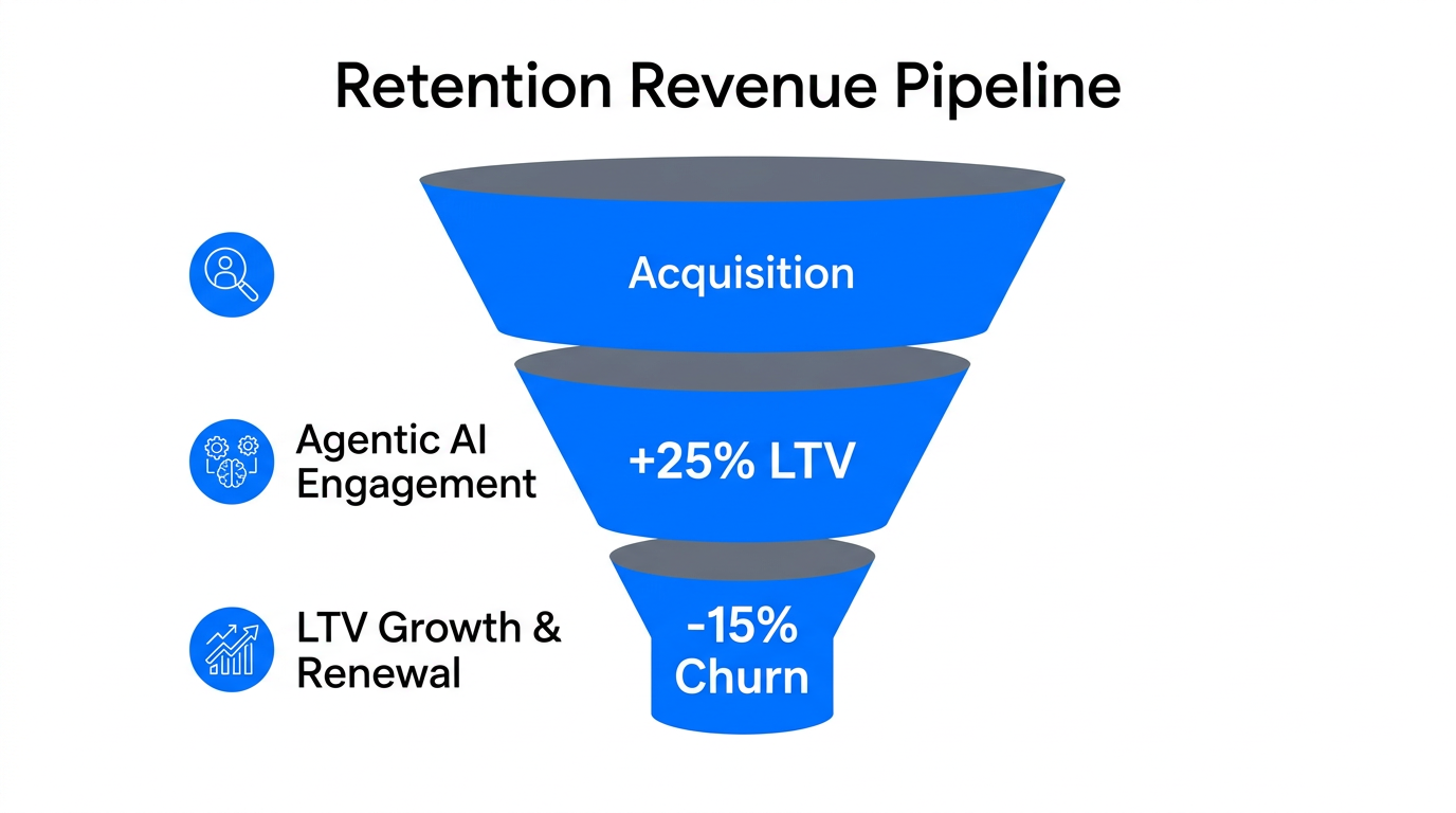 Diagram showing how retention strategies translate directly into long-term revenue.