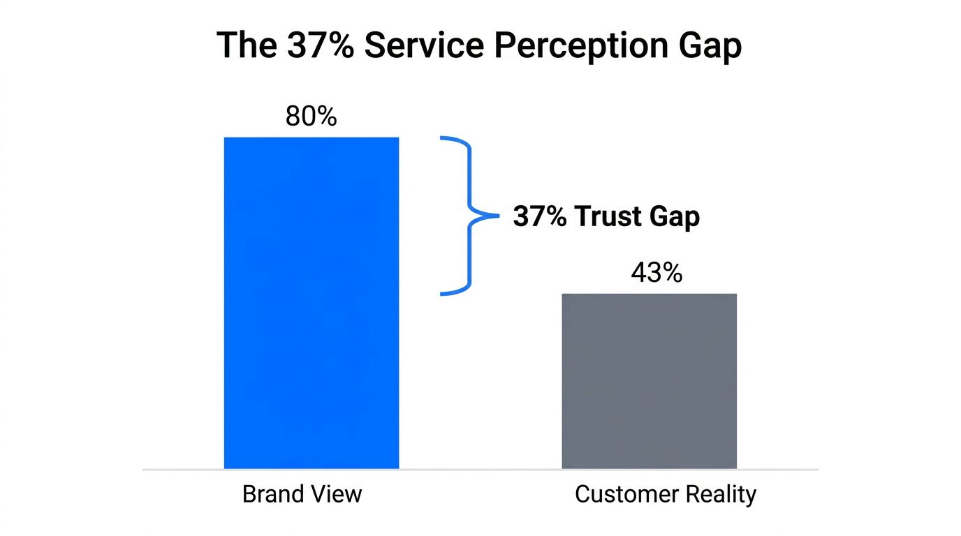 Visualization of the 37 percent gap between brand perception and customer reality.