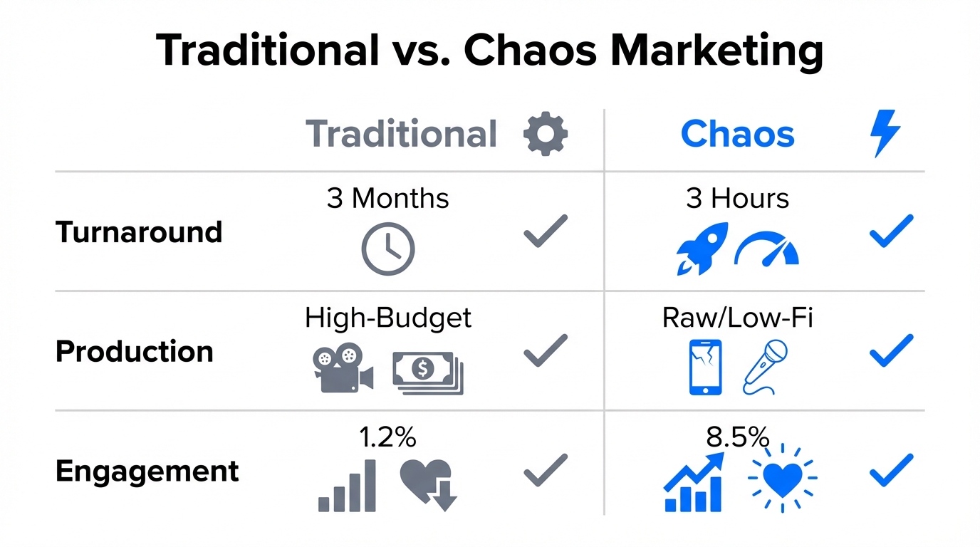 Key differences in efficiency and engagement between marketing styles.