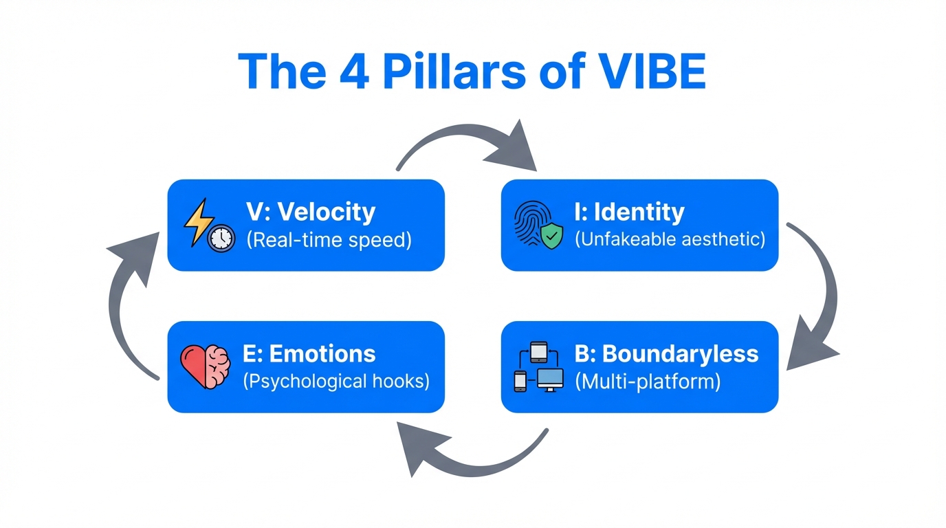 The four core pillars of the VIBE marketing framework.