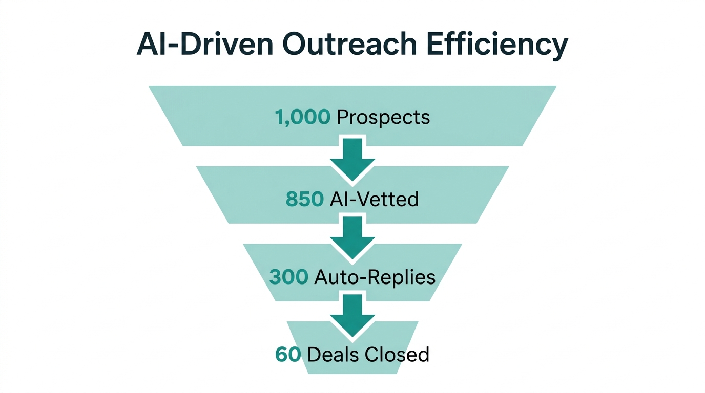 Efficiency funnel showing high-volume creator conversion with AI automation.