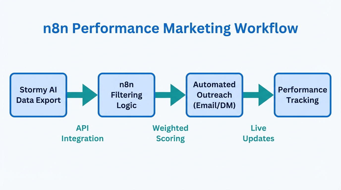 Workflow architecture for automating influencer discovery and outreach using n8n.