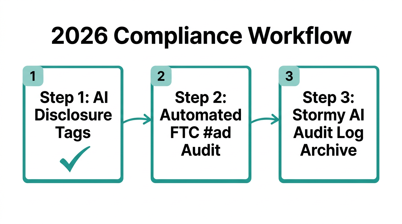 Three-step workflow for ensuring legal compliance in 2026 campaigns.