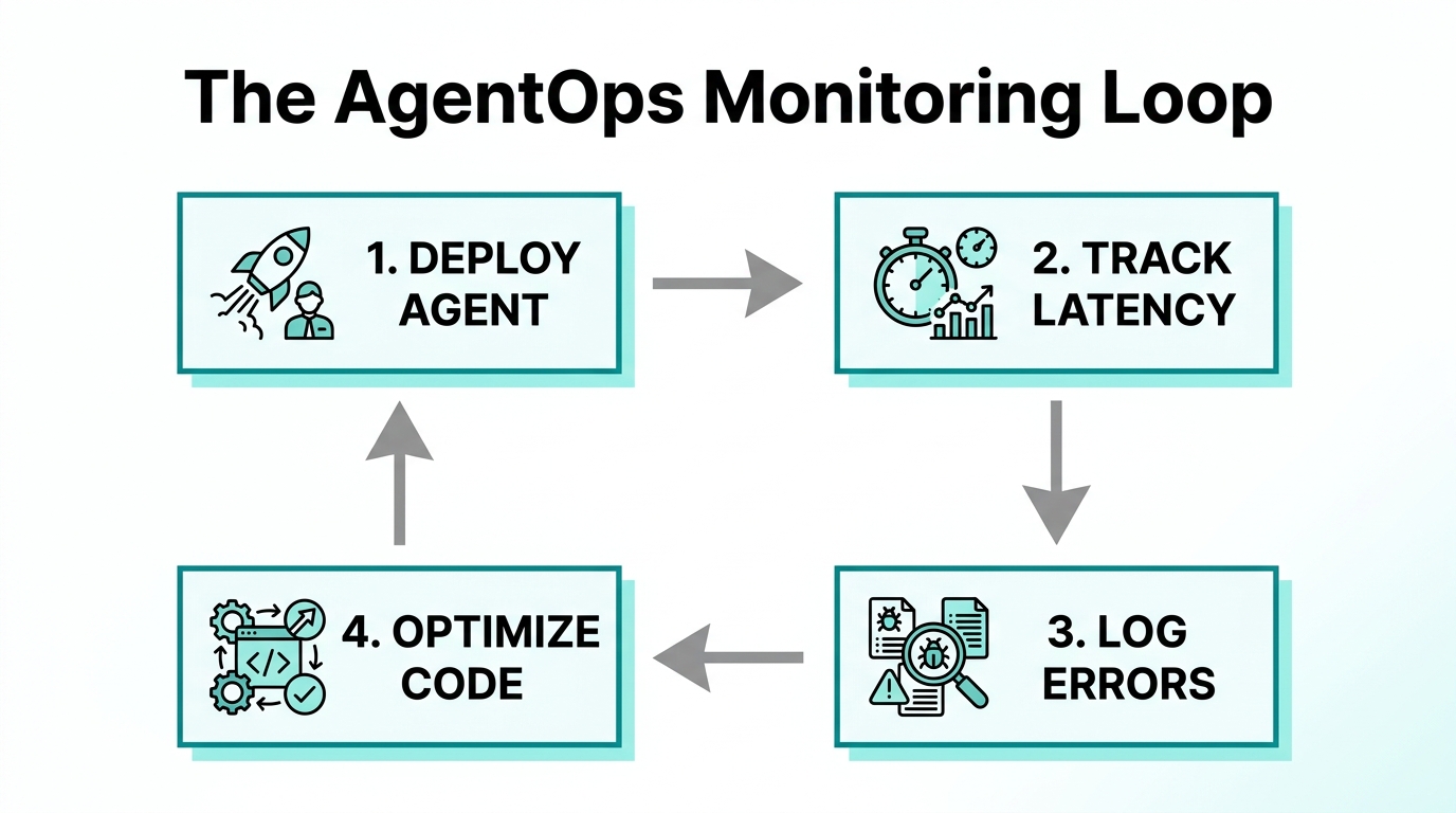 The four-stage AgentOps lifecycle for maintaining high-performing AI agents.