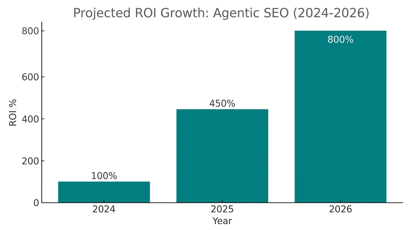 Anticipated 800% ROI growth using agentic SEO strategies by 2026.