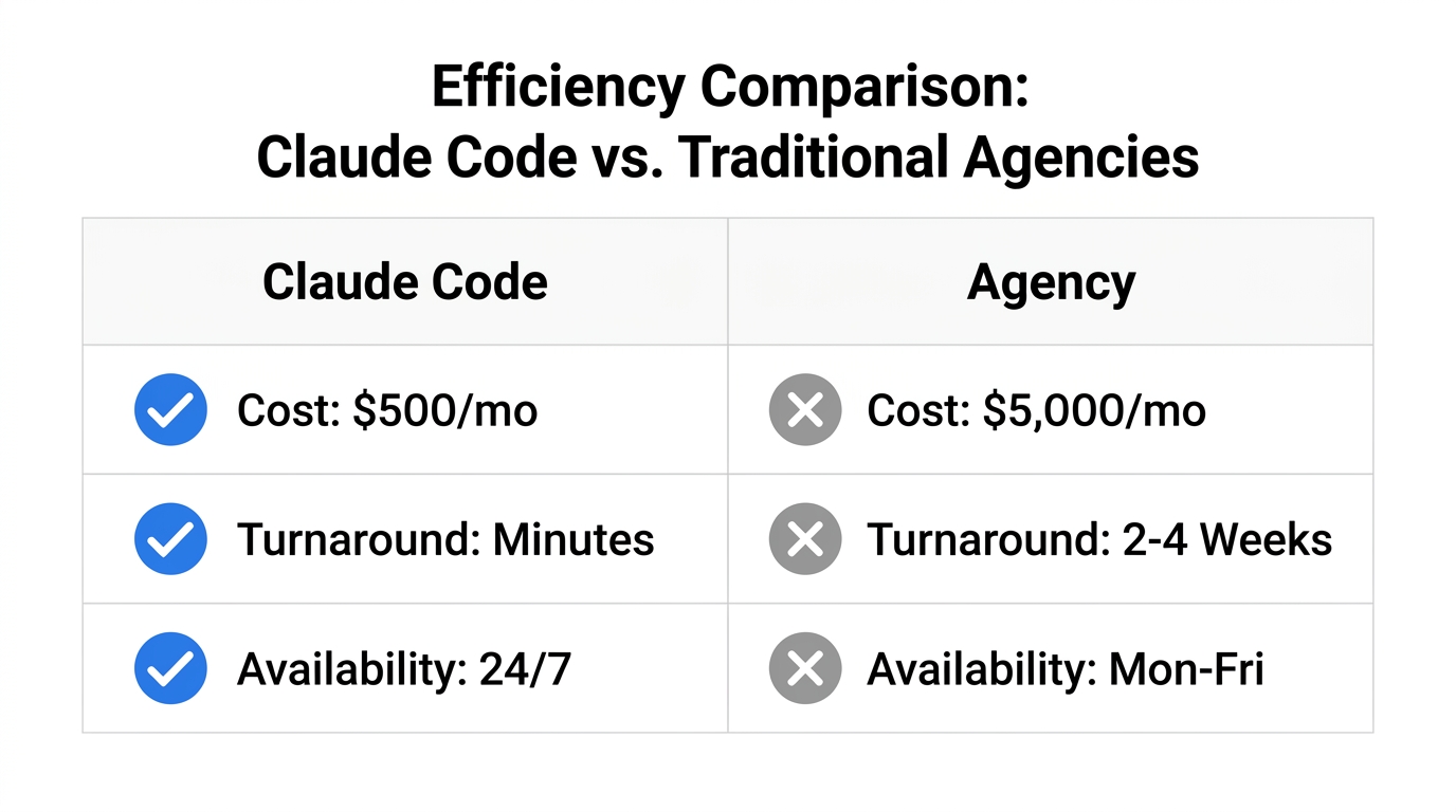Cost and efficiency comparison between Claude Code and marketing agencies.