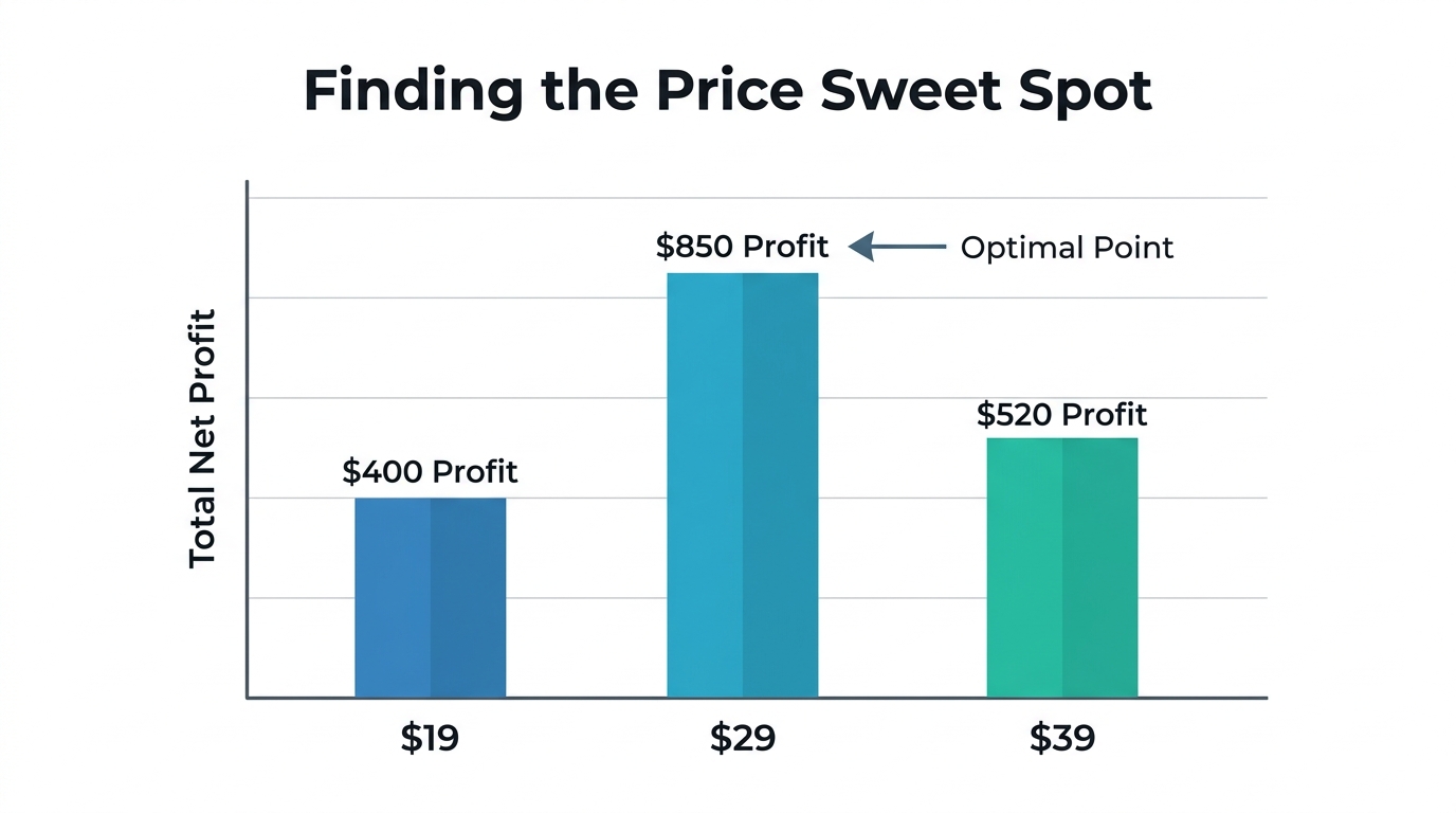 Data visualization identifying the optimal price point for maximum total profit.