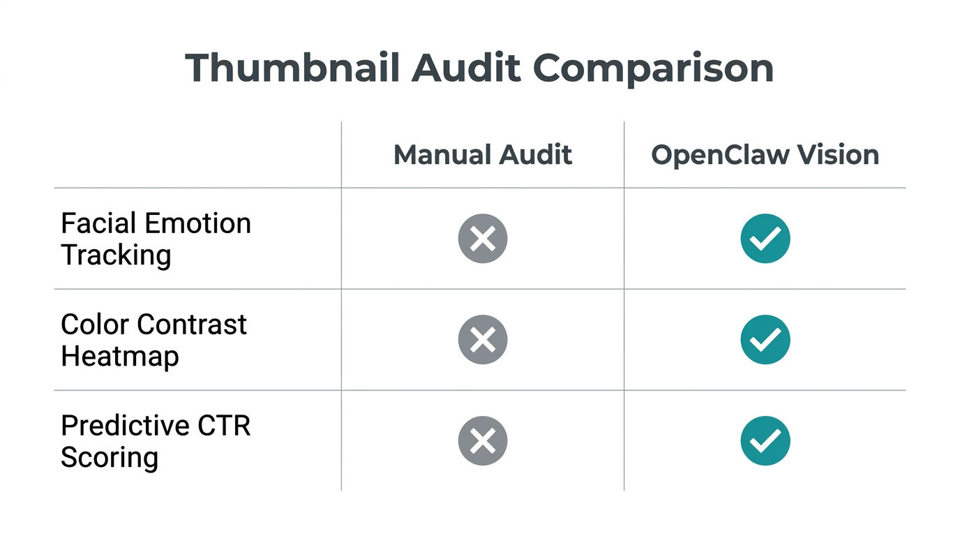 Comparison of manual versus AI-driven thumbnail analysis capabilities.