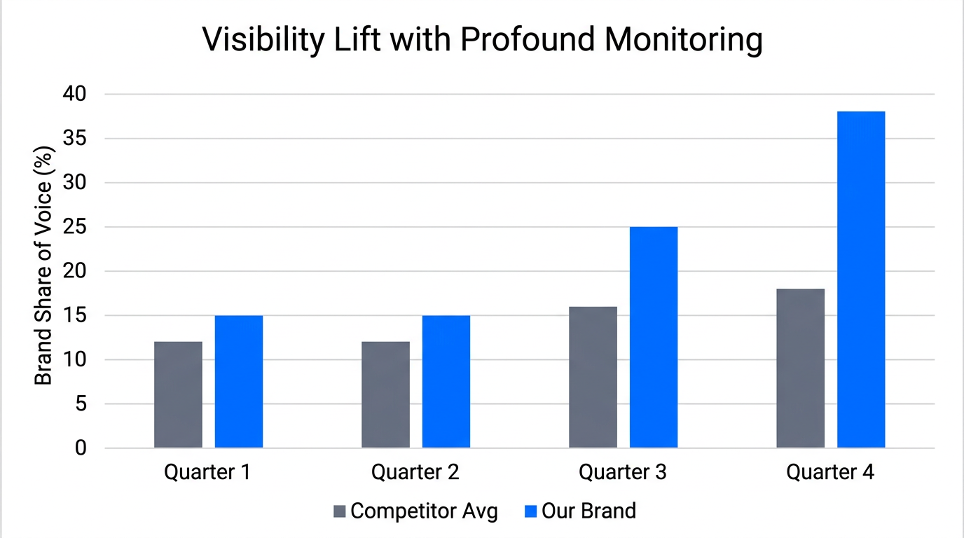 Quarterly growth in brand share of voice using Profound analytics.