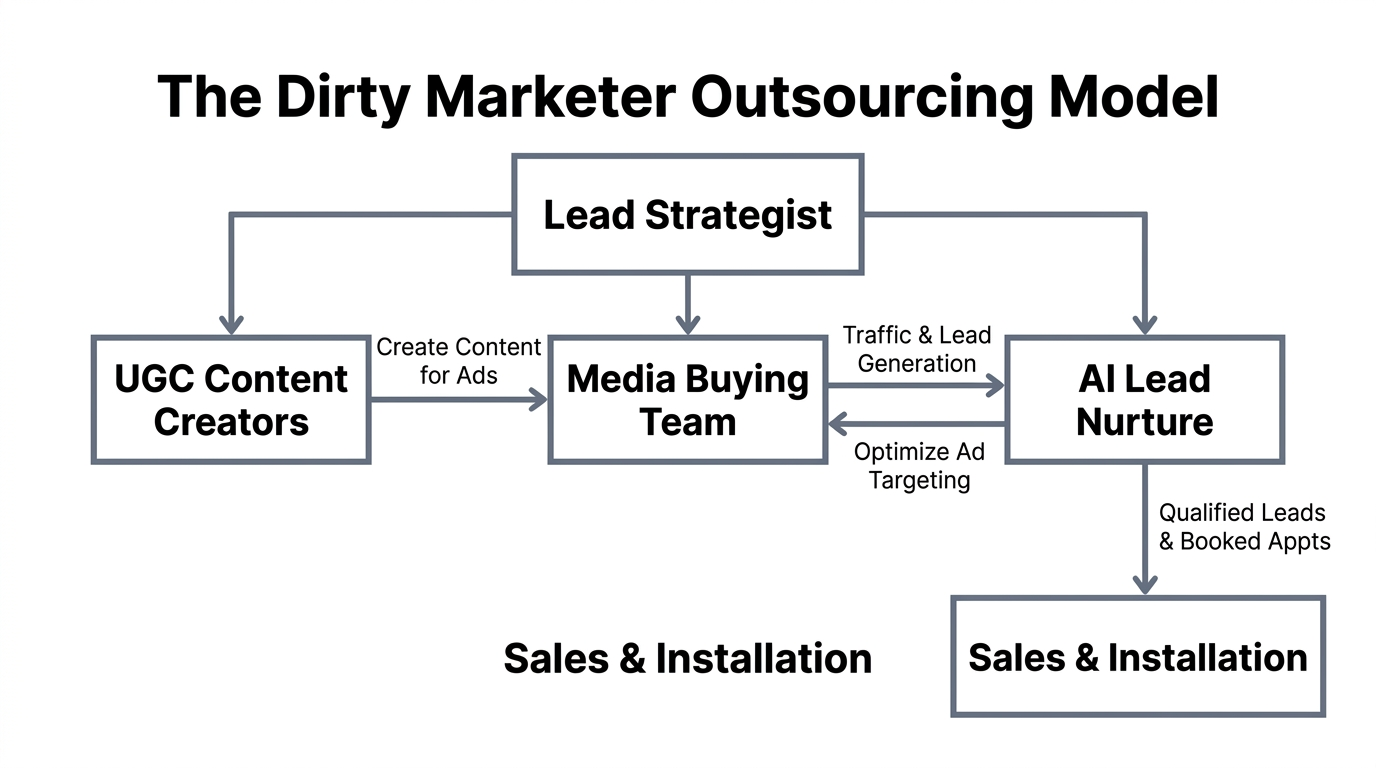 Workflow diagram showing the outsourcing model for scaling operations.