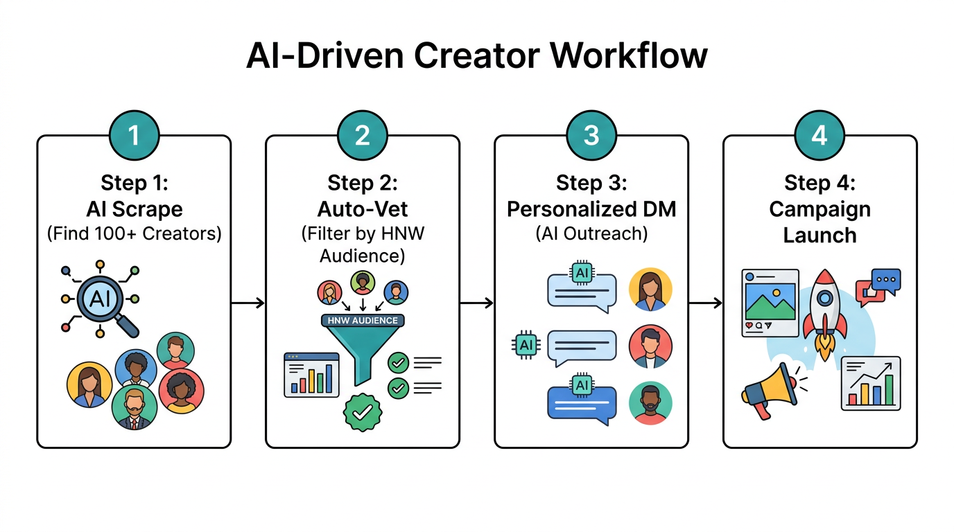 Four-step process for using AI to automate influencer outreach.