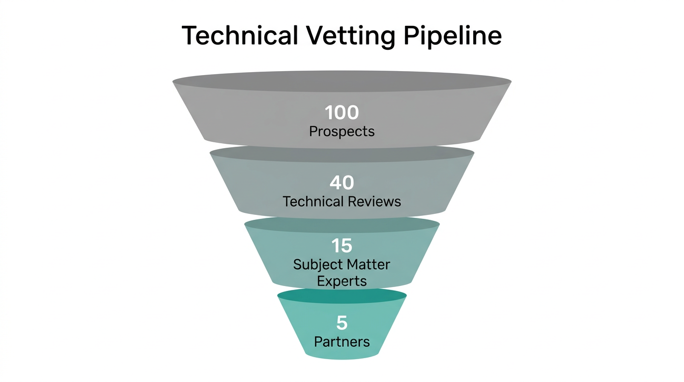 The multi-stage vetting process for identifying technical influencers.