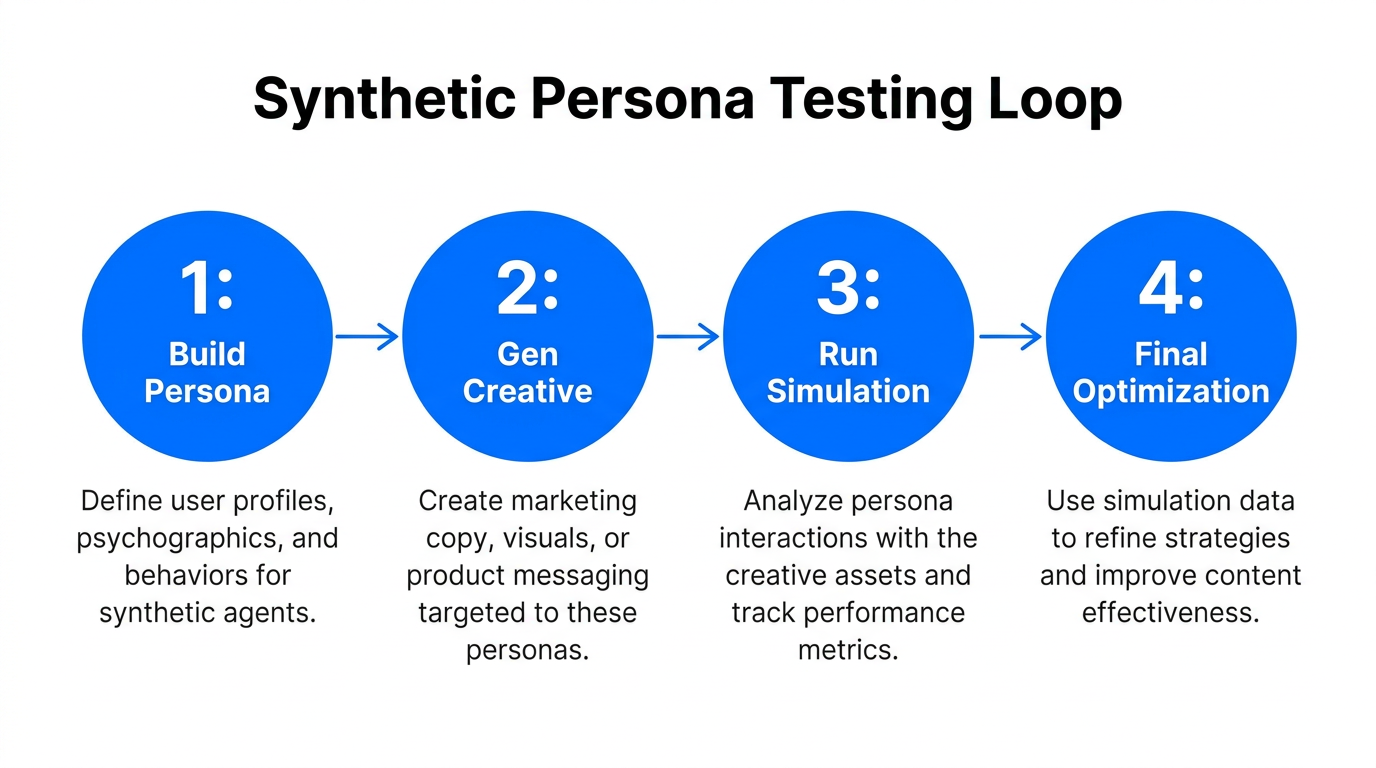 The four-step workflow for testing creative resonance using synthetic personas.