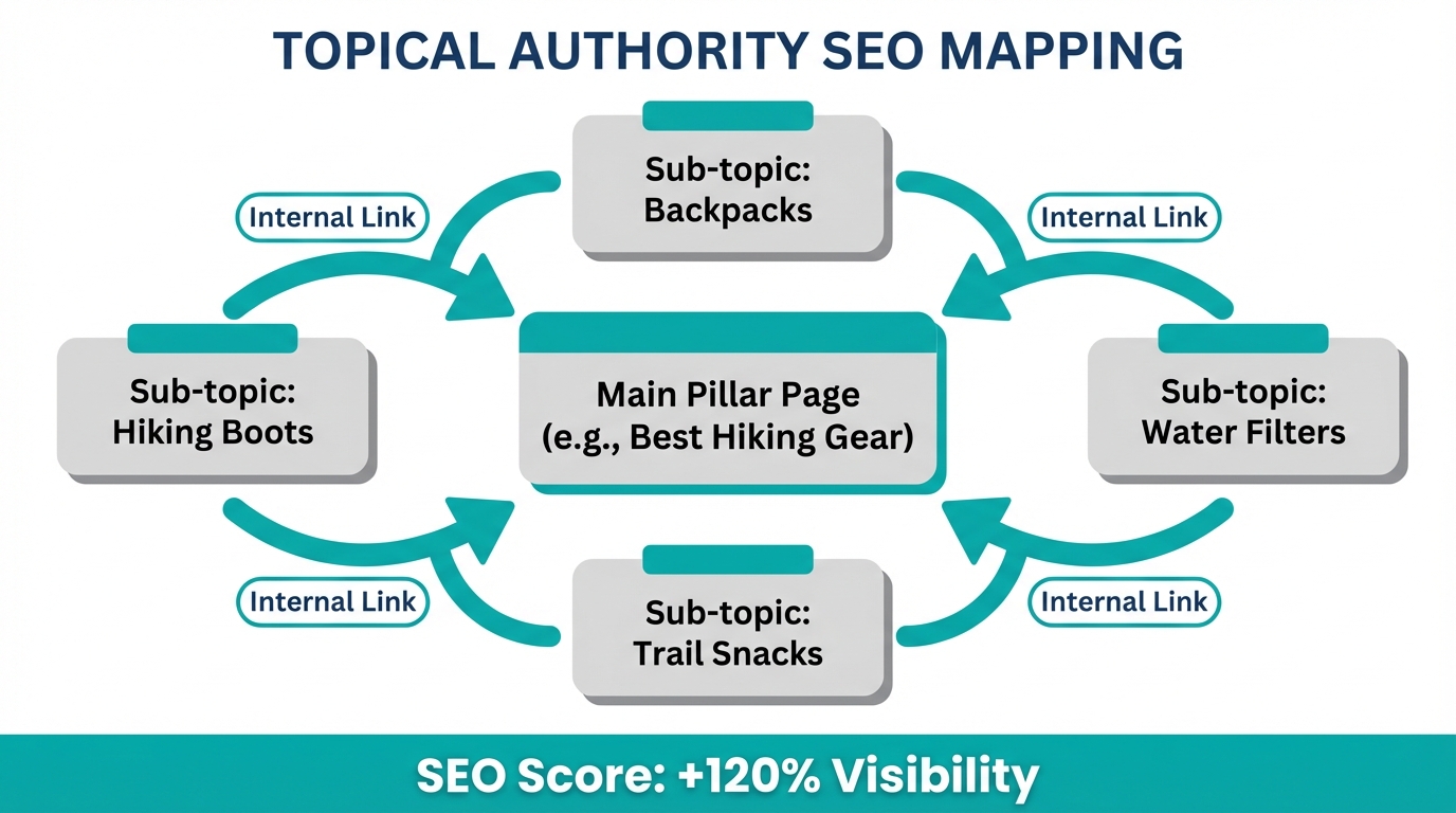 The hub-and-spoke model for establishing topical authority on Google.